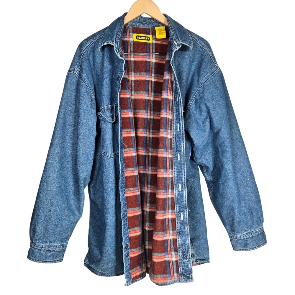Stanley Mens XL Denim Flannel Blanket Lined Shirt Chore Jacket Workwear C880099
